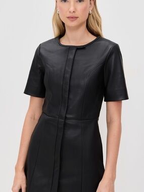 Brooklyn Black Short-Sleeve Faux Leather Mini Dress